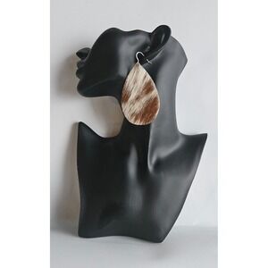 925/10 SF Calf Hair Leather Teardrop Earrings Western Approx. 3" L Cowgirl